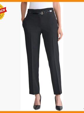 Stretch Crepe High-Rise Belted Slim-Leg Pant for Work